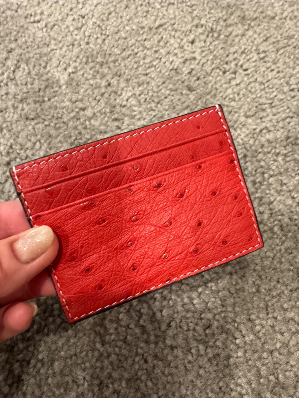 Slim Red Ostrich-Texture leather Card Holder